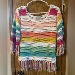 Rainbow Striped Fringe Top